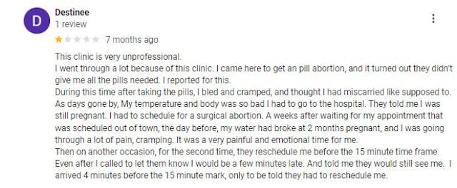 Women leave Google Reviews about ER visits and injuries after visiting Planned Parenthood image