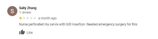 Women leave Google Reviews about ER visits and injuries after visiting Planned Parenthood image