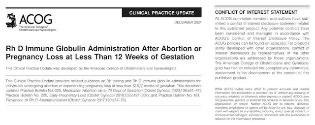 ACOG December 2024 bulletin on RH negative treatment and abortion ACOG December 2024 bulletin on RH negative treatment and abortion
