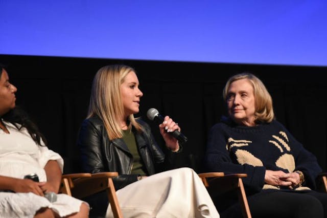 TELLURIDE, COLORADO – AUGUST 31: Amanda Zurawksi and Hilary Clinton speak after a screening of “ZURAWSKI v Texas” at 2024 Telluride Film Festival on August 31, 2024 in Telluride, Colorado. (Photo by Vivien Killilea/Getty Images) Hillary and Chelsea Clinton team up to produce propaganda against Texas’ abortion law image