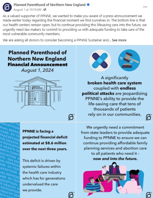 Planned Parenthood affiliate claims $8M deficit in coming years (Image: PPNNE on Facebook) Planned Parenthood affiliate claims $8M deficit in coming years (Image: PPNNE on Facebook)