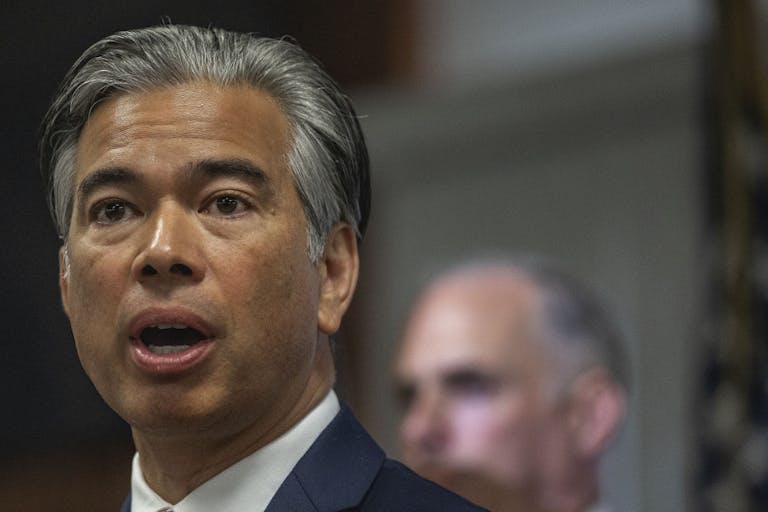 Photo: Mel Melcon/Los Angeles Times via Getty Images Rob Bonta discusses suspects arrested in widespread mail theft and postal fraud operation