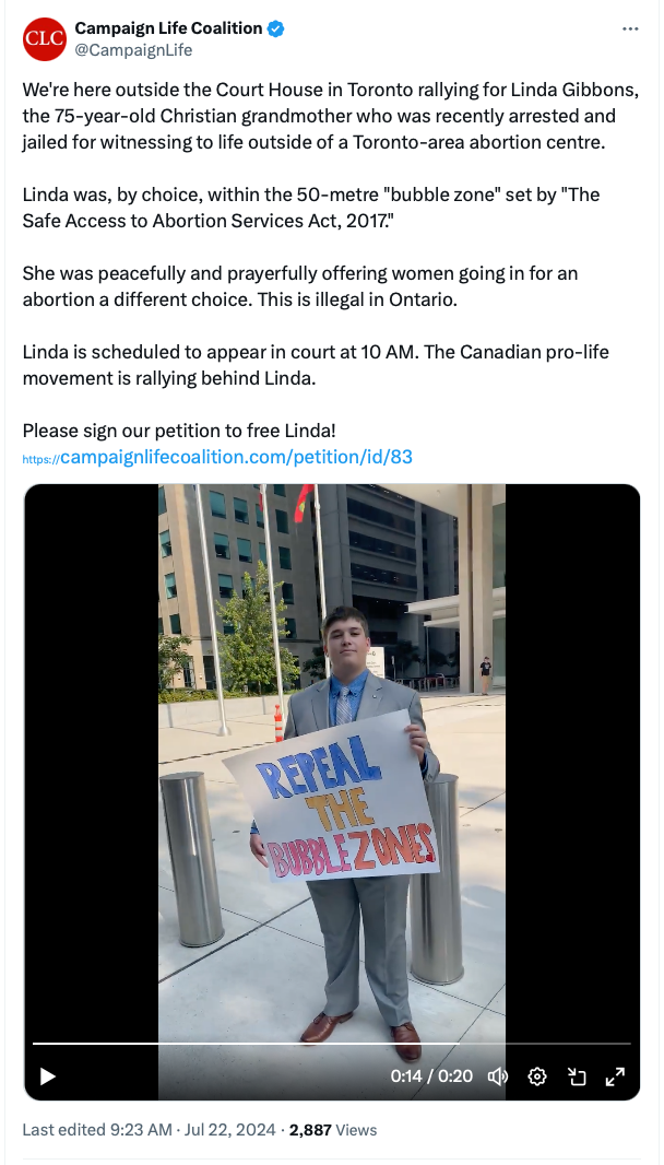 Pro-lifers rally outside Ontario courthouse for jailed Christian grandmother image