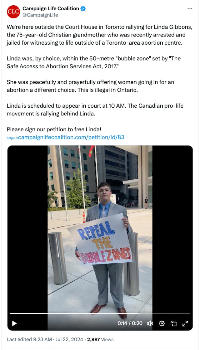 Pro-lifers rally outside Ontario courthouse for jailed Christian grandmother image