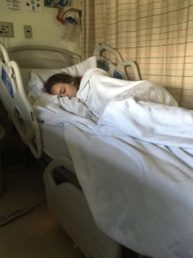 Melanie during her 10-day hospitalization (photo courtesy of the author – do not reprint) Melanie during her 10-day hospitalization (photo courtesy of the author – do not reprint)