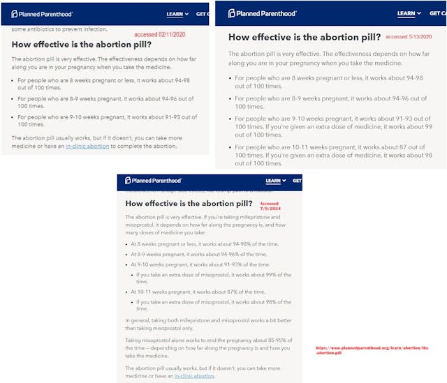 Planned Parenthood abortion pill website changes on failure rates Planned Parenthood abortion pill website changes on failure rates