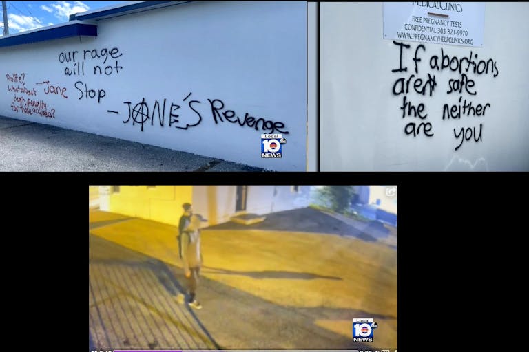 Heartbeat of Miami pregnancy center in Hialeah FL vandalized with Janes Revenge messages Image: Heartbeat of Miami pregnancy center in Hialeah FL vandalized with Janes Revenge messages