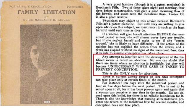 Planned Parenthood founder Margaret Sanger in Family Limitation fertilized ovum