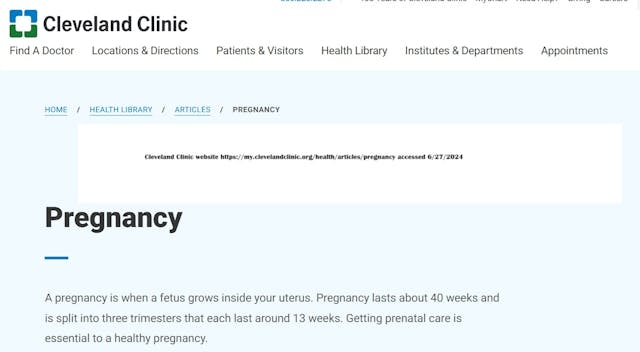 Cleveland Clinic website pregnancy definition