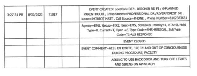 Source: CAD Transcript Image, Source: Operation Rescue How Planned Parenthood puts secrecy over safety, even when calling 911 image