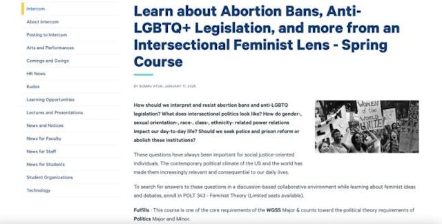 Screenshot: Online Intercom Bulletin Board – Ithaca College Ithaca College offers course on ‘feminist theory’ to discuss ‘how to… resist abortion bans’ image