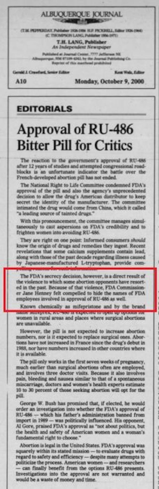 FDA secrecy on abortion pill and record still hidden FDA secrecy on abortion pill and record still hidden