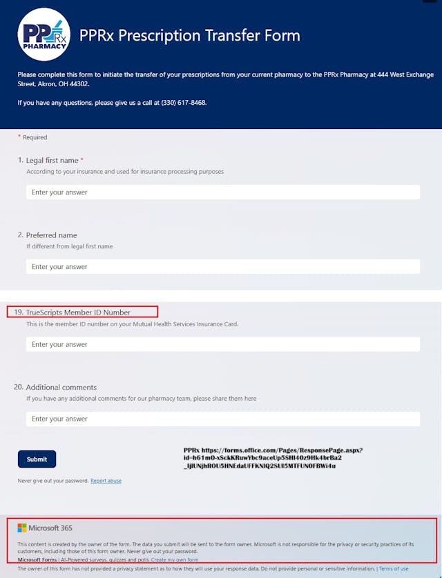 PPRX Planned Parenthood pharmacy Microsoft form privacy uses TrueScripts PPRX Planned Parenthood pharmacy Microsoft form privacy uses TrueScripts