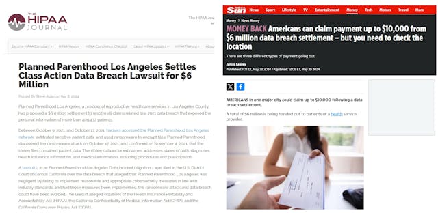 Planned Parenthood Los Angeles data breach $6 million settlement