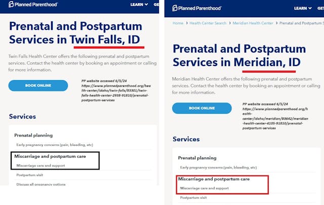 Both Planned Parenthood centers in Idaho offer miscarriage care