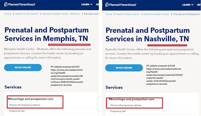 Planned Parenthood centers in Memphis and Nashville Tennessee offer miscarriage care