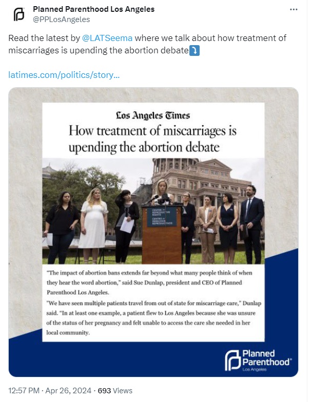 PPLA Twitter X on miscarriage care