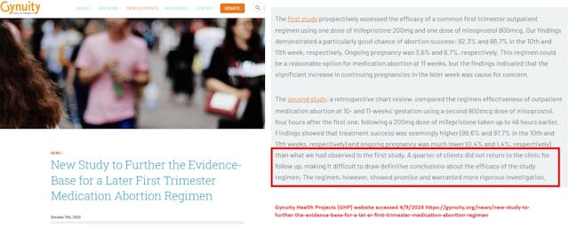 Gynuity abortion pill study up to 84 days 25% no follow-up Gynuity abortion pill study up to 84 days 25% no follow-up