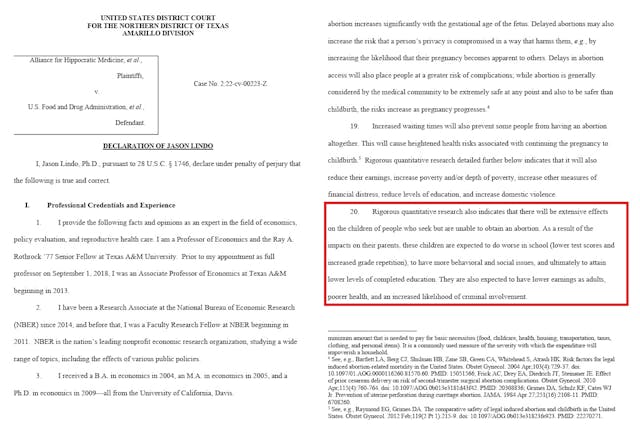 Jason Lindo abortion pill declaration suggests eugenics Jason Lindo abortion pill declaration suggests eugenics