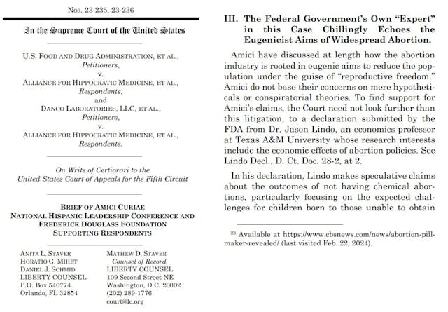 Amicus Brief to SCOTUS ties eugenics to abortion pill expert