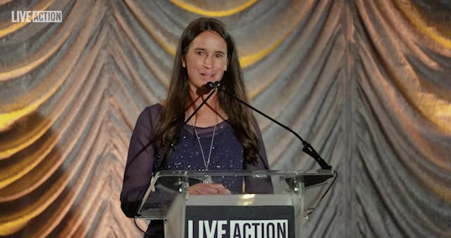 Mary Wagner speaking on behalf of Live Action 2024 awardee Joan Bell (Screenshot: Live Action)