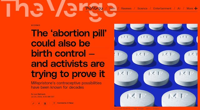 Mifepristone abortion pill as contraceptive Image from The Verge