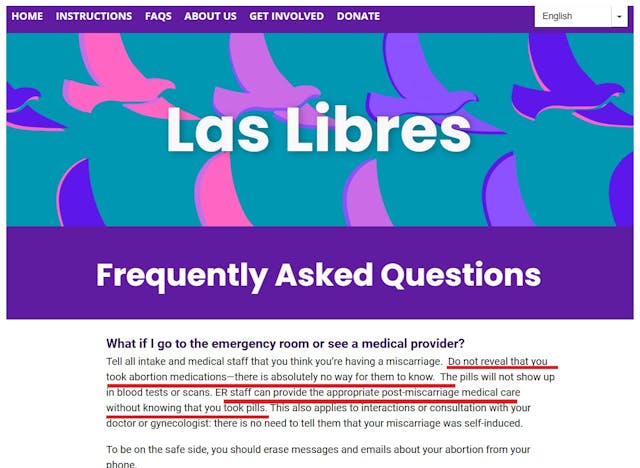 Mexican abortion pill drug cartel Las Libres advises women lie to ER after taking abortion pill