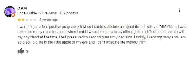 Google Reviews decry Planned Parenthood’s abortion coercion and lack of maternal health care image