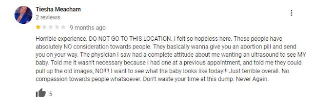 Google Reviews decry Planned Parenthood’s abortion coercion and lack of maternal health care image