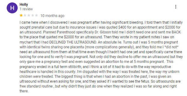 Google Reviews decry Planned Parenthood’s abortion coercion and lack of maternal health care image
