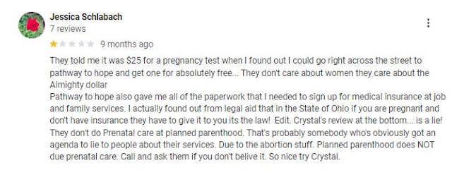Google Reviews decry Planned Parenthood’s abortion coercion and lack of maternal health care image