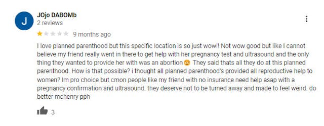 Google Reviews decry Planned Parenthood’s abortion coercion and lack of maternal health care image