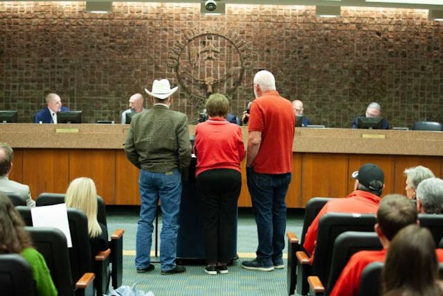 Sanctuary City for the Unborn Initiating Committee members John Barrett, Jana May, and Steve Austin address the Mayor and City Council. (Photo: Mark Lee Dickson)