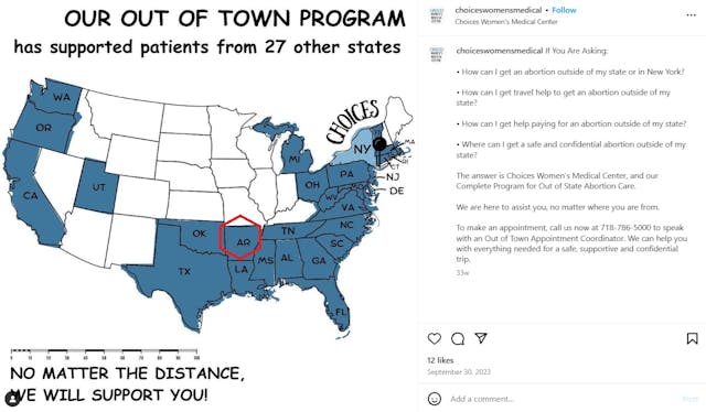 Choices Women’s Abortion Clinic out of town abortion program on Instagram false deceptive advertising Choices Women's Abortion Clinic out of town abortion program on Instagram false deceptive advertising