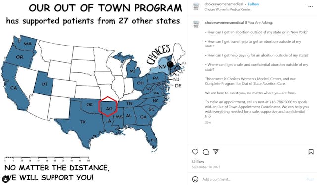 Choices Women's Abortion Clinic out of town abortion program on Instagram false deceptive advertising