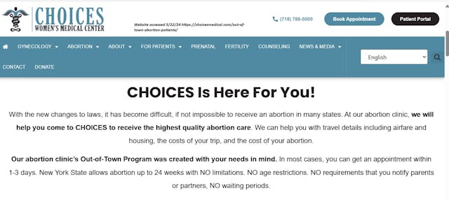 Choices Women's Abortion Clinic out of town abortion program hides from parents false deceptive advertising