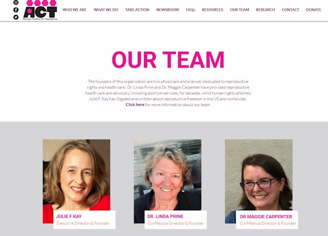 Abortion Coalition for Telemedicine ACT founder Linda Prine, Maggie Carpenter and Julie F. Kay