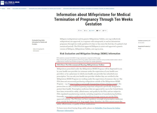 FDA website warns against purchasing abortion pills online by foreign entities FDA website warns against purchasing abortion pills online by foreign entites