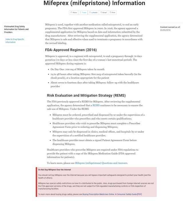 FDA warns not to order abortion pills online (Archived FDA website)