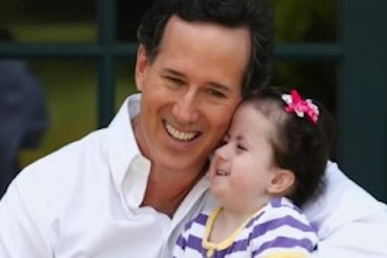 Rick and Bella Santorum. Bella has Trisomy 17, a diagnosis that many babies are aborted for having.