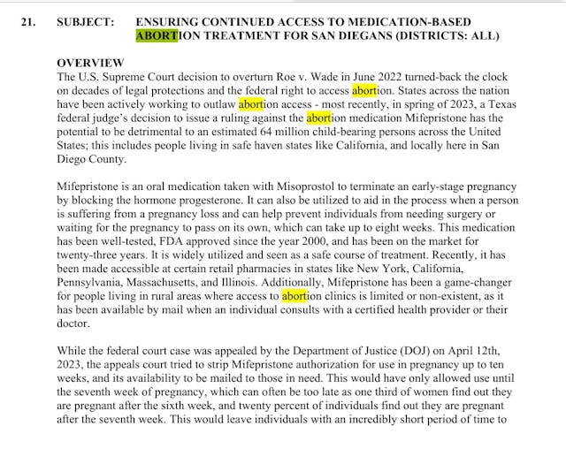 Agenda item of San Diego County seeks to stockpile abortion pills part 1