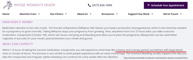 Whole Woman's Health described abortion pill as heavy period