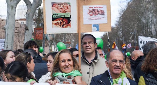MADRID, SPAIN – MARCH 10: Several people protest with placards during the march for life, on 10 March, 2024 in Madrid, Spain. The Platform ‘Yes to Life’, supported by more than 500 associations and civic entities, has celebrated today the International Day of Life with a march from Serrano Street to Paseo de Recoletos nº18. After the march, the event was held with the reading of the Manifesto Yes to Life and a final concert celebrating the Day of Life. (Photo By Gustavo Valiente/Europa Press via Getty Images)