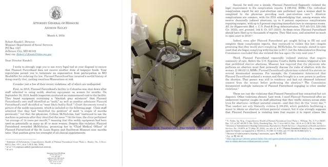 Missouri Attorney General March 6, 2024 letter calling for defunding of Planned Parenthood Missouri Attorney General March 6, 2024 letter calling for defunding of Planned Parenthood