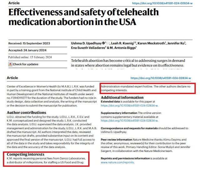 Telehealth abortion study claimed just one conflict of interest Telehealth abortion study claimed just one conflict of interest