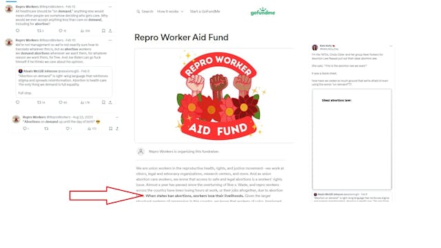 ReproWorker tweets Abortions on Demand until day of birth (Images: Twitter “X” and GoFundMe) ReproWorker tweets Abortions on Demand until day of birth (Images: Twitter "X" and GoFunbdMe)