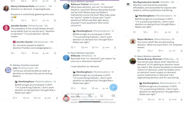 Abortion advocates tell Biden what “On Demand” means compilation (Images: Twitter “X”) Abortion advocates tell Biden what "On Demand" means compilation (Images: Twitter "X")