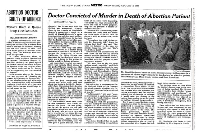 Abortion death recounted in New York Times Abortion death recounted in New York Times