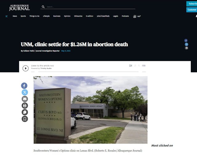 ALBQ Journal SWO and UNM abortion death lawsuit settlement $1 26M ALBQ Journal SWO and UNM abortion death lawsuit settlement $1 26M