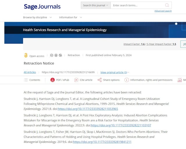 SAGE Publication retraction notice lists three Charlotte Lozier studies on abortion SAGE Publication retraction notice lists three Charlotte Lozier studies on abortion